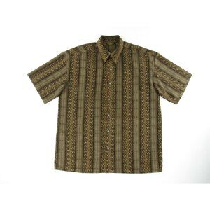 Monzini Mens Casual Button Up Shirt XL Brown Black Striped Short Sleeve